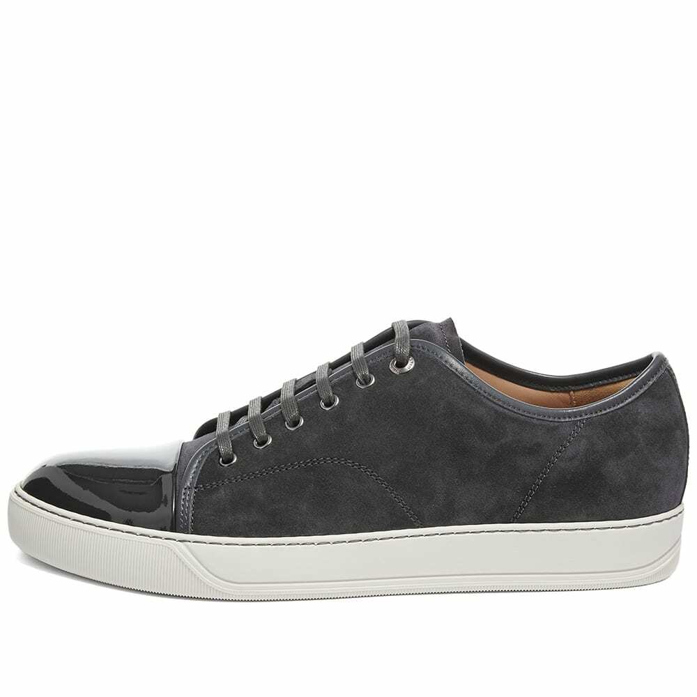 Lanvin Men's Patent Toe-Cap Sneakers in Elephant Grey Lanvin