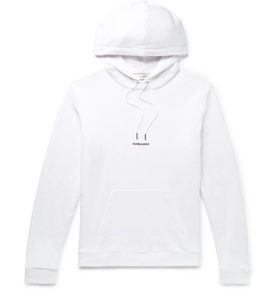 Saint Laurent - Logo-Print Loopback Cotton-Jersey Hoodie - Men - White ...