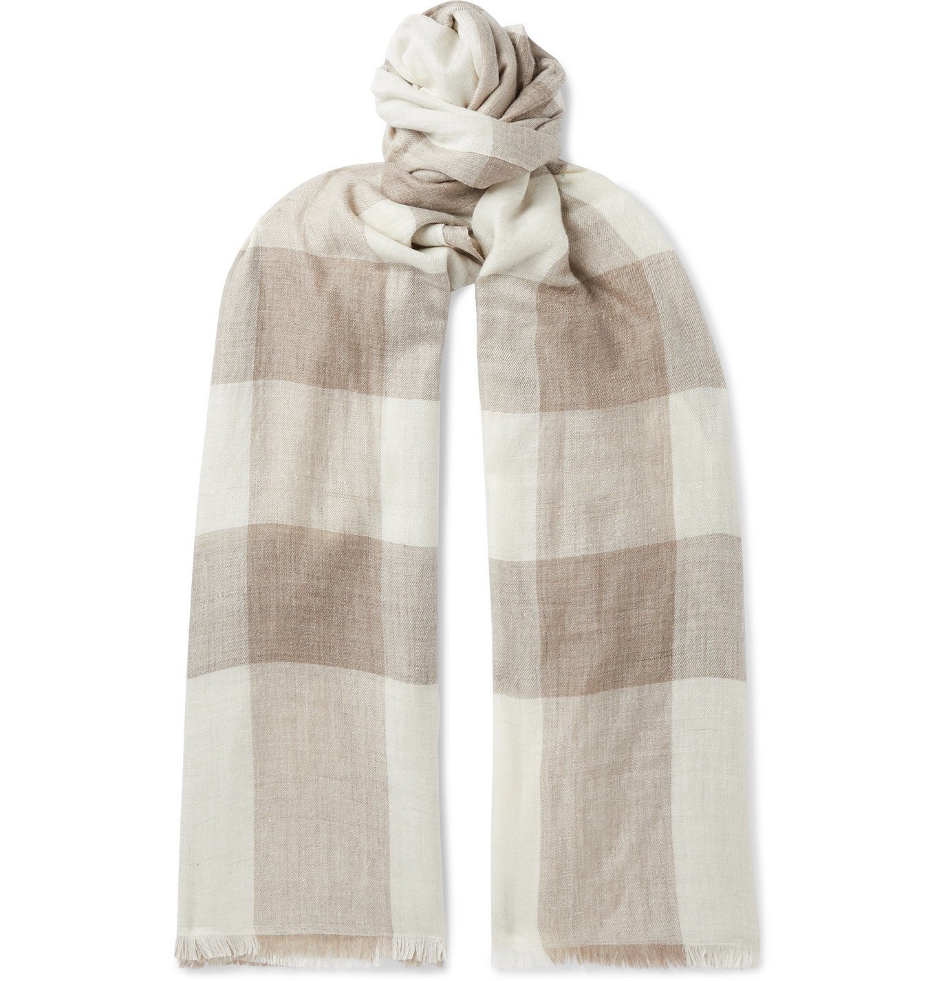 Anderson & Sheppard - Fringed Checked Cashmere Scarf - Neutrals ...