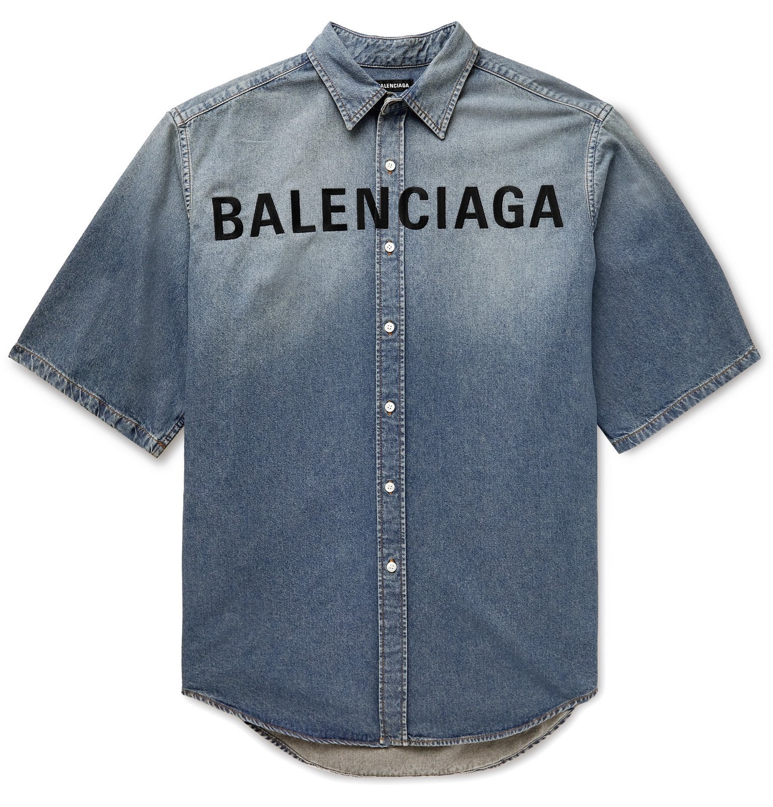 Balenciaga - Oversized Logo-Embroidered Denim Shirt - Blue Balenciaga