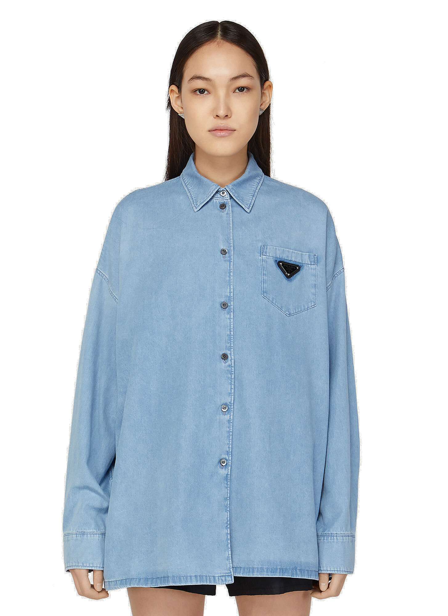 prada logo plaque denim shirt