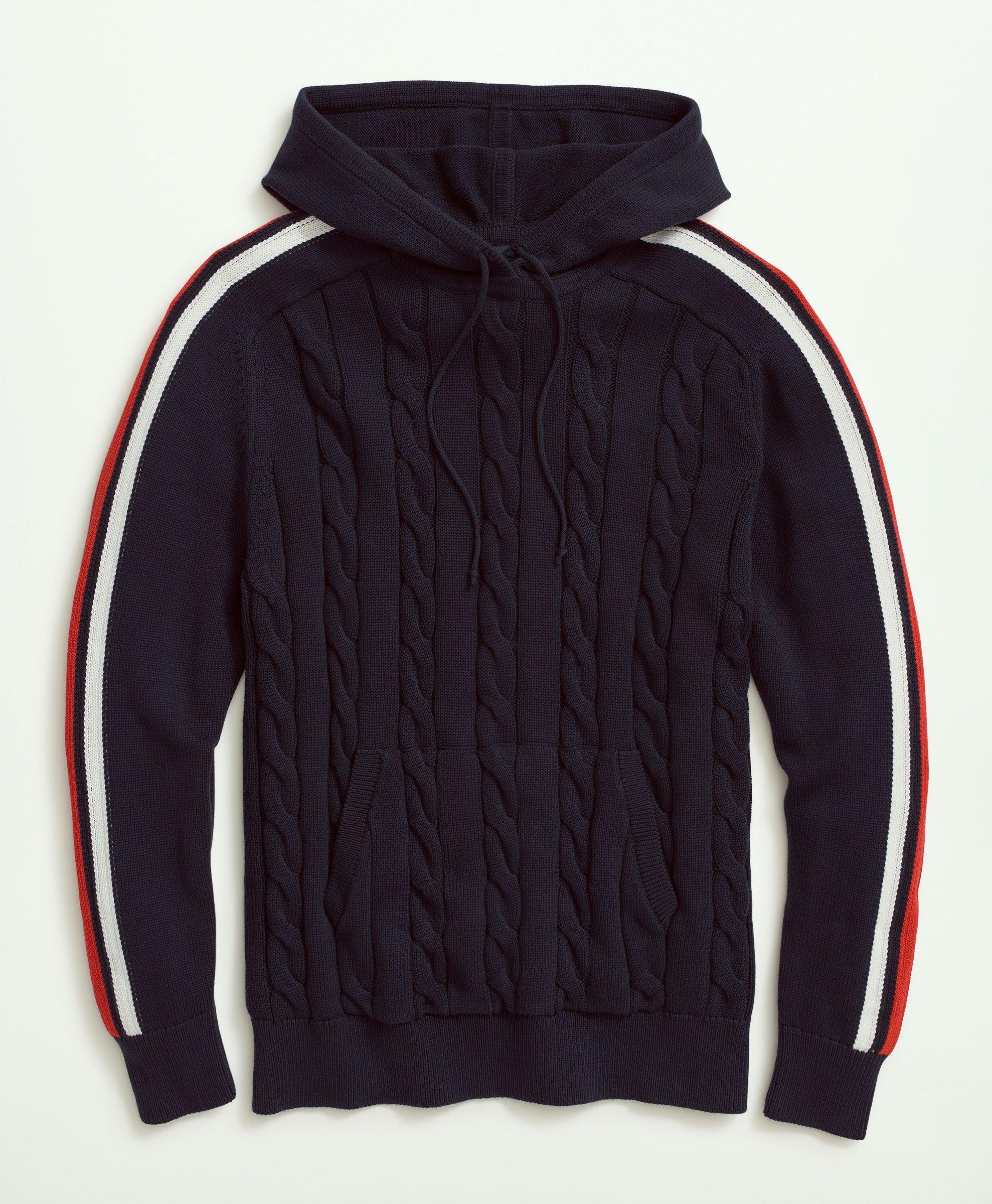 Brooks Brothers Men's Cotton Cable Nautical Stripe Hoodie | Navy