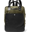 Oliver Spencer - Full-Grain Leather and Cotton-Canvas Backpack - Men - Army green