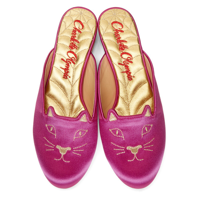 Charlotte Olympia Pink Satin Kitty Slippers Charlotte Olympia