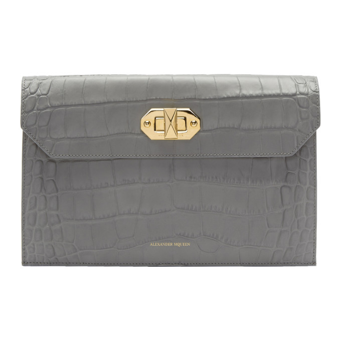Alexander McQueen Grey Croc Envelope Clutch Alexander McQueen