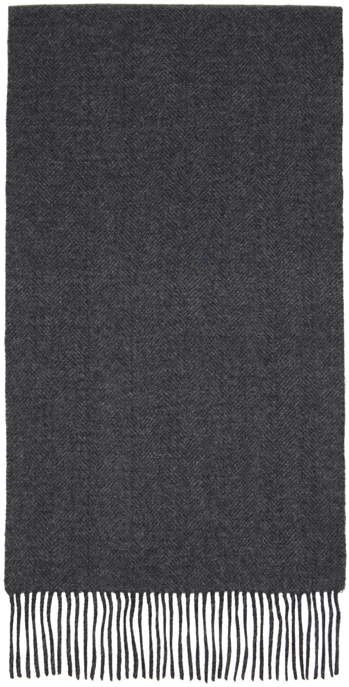 STRIPED SCARF 200 CM IN DARK GRAY CASHMERE WITH EMBROIDERED BEE 398533 main image 0