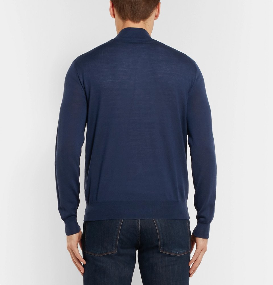 Canali Merino Wool Half Zip Sweater Men Blue Canali