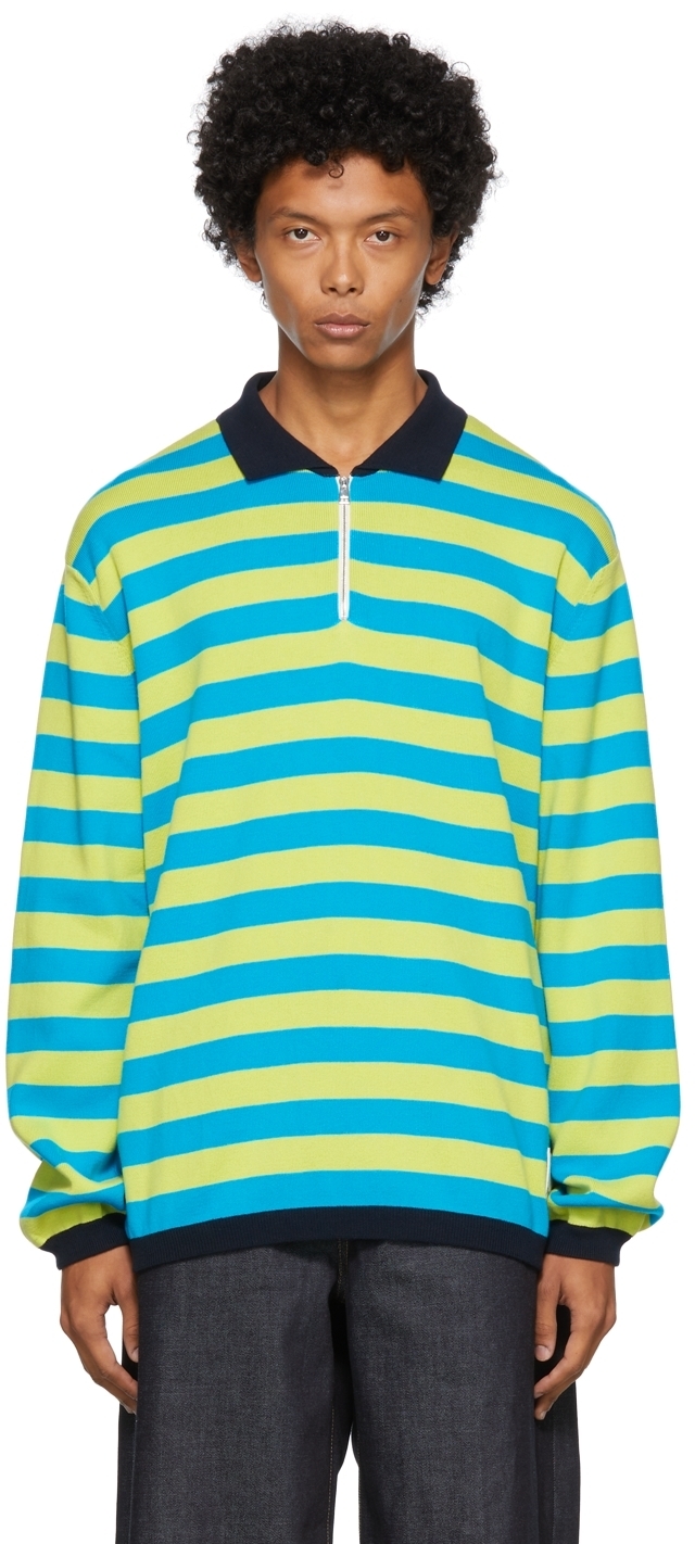 Sunnei Green & Blue Knit Colorblocked Polo Sunnei