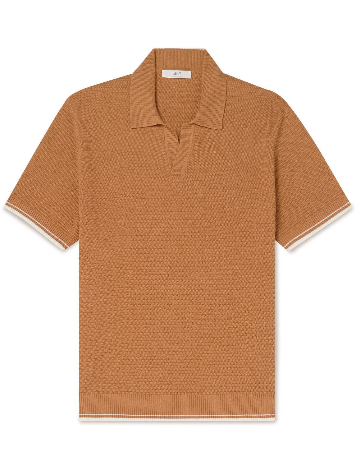 Photo: Mr P. - Honeycomb-Knit Linen and Cotton-Blend Polo Shirt - Orange