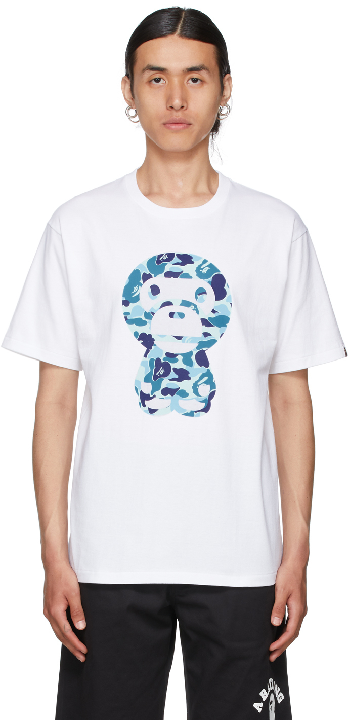 BAPE White & Blue ABC Camo Big Baby Milo T-Shirt A Bathing Ape