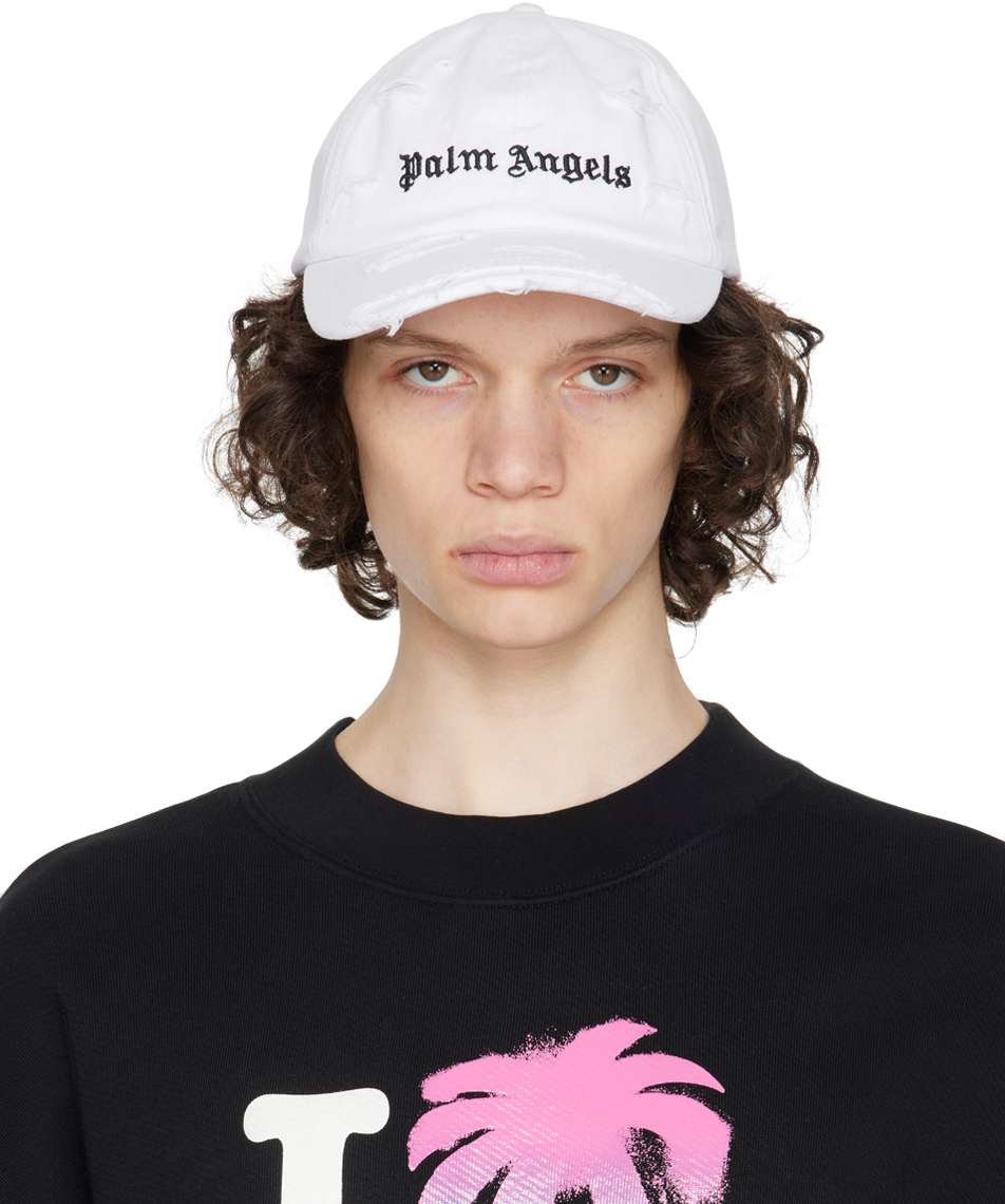 Palm Angels White Ripped Logo Cap Palm Angels