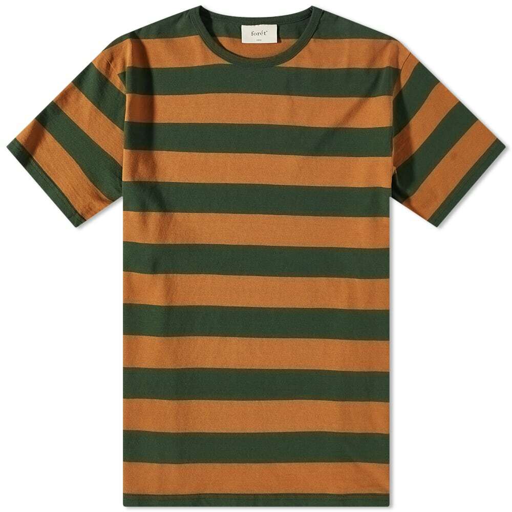 Foret Men's Willow Stripe T-Shirt in Rubber/Dark Green Foret