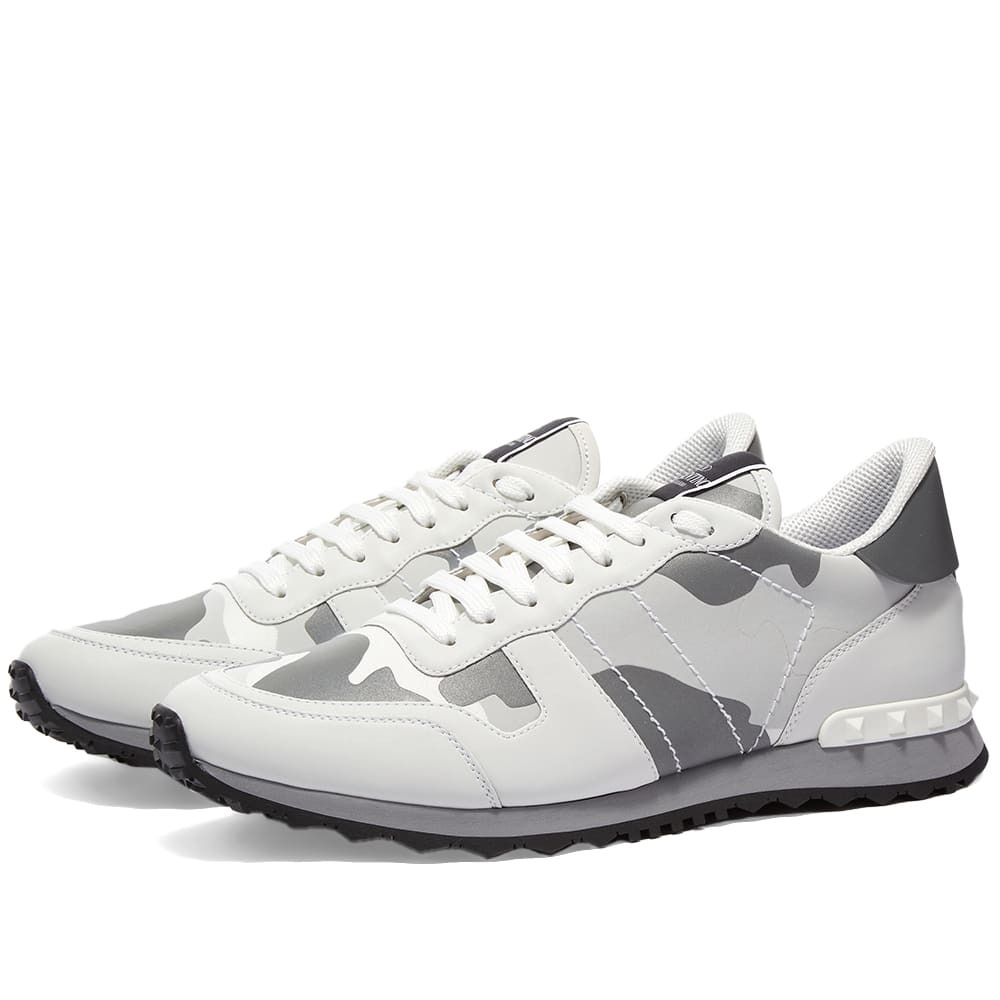Valentino Men's Camo Rockrunner Sneakers in White/Silver Valentino