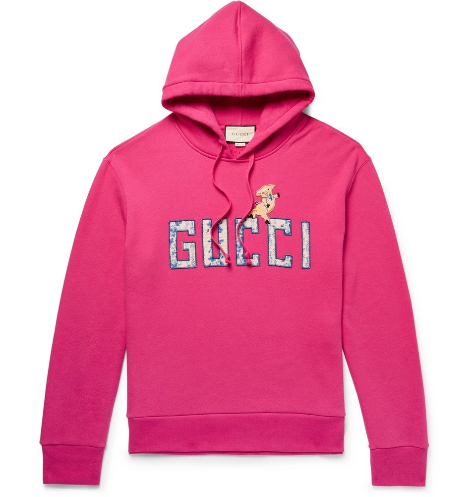 Gucci - Logo-Appliquéd Loopback Cotton-Jersey Hoodie - Men - Pink Gucci