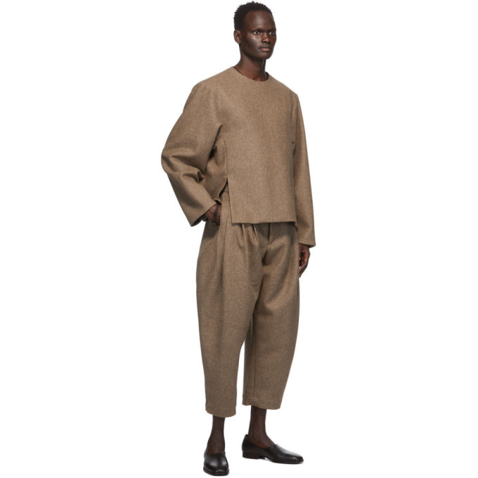 Hed Mayner Brown Wool 8 Pleat Trousers Hed Mayner