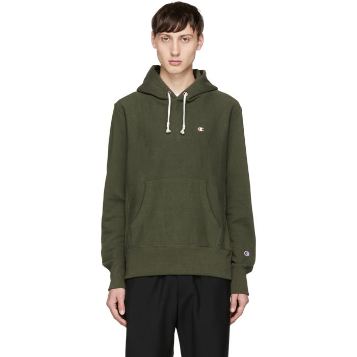Champion Reverse Weave Green Small Logo Hoodie Champion Reverse Weave