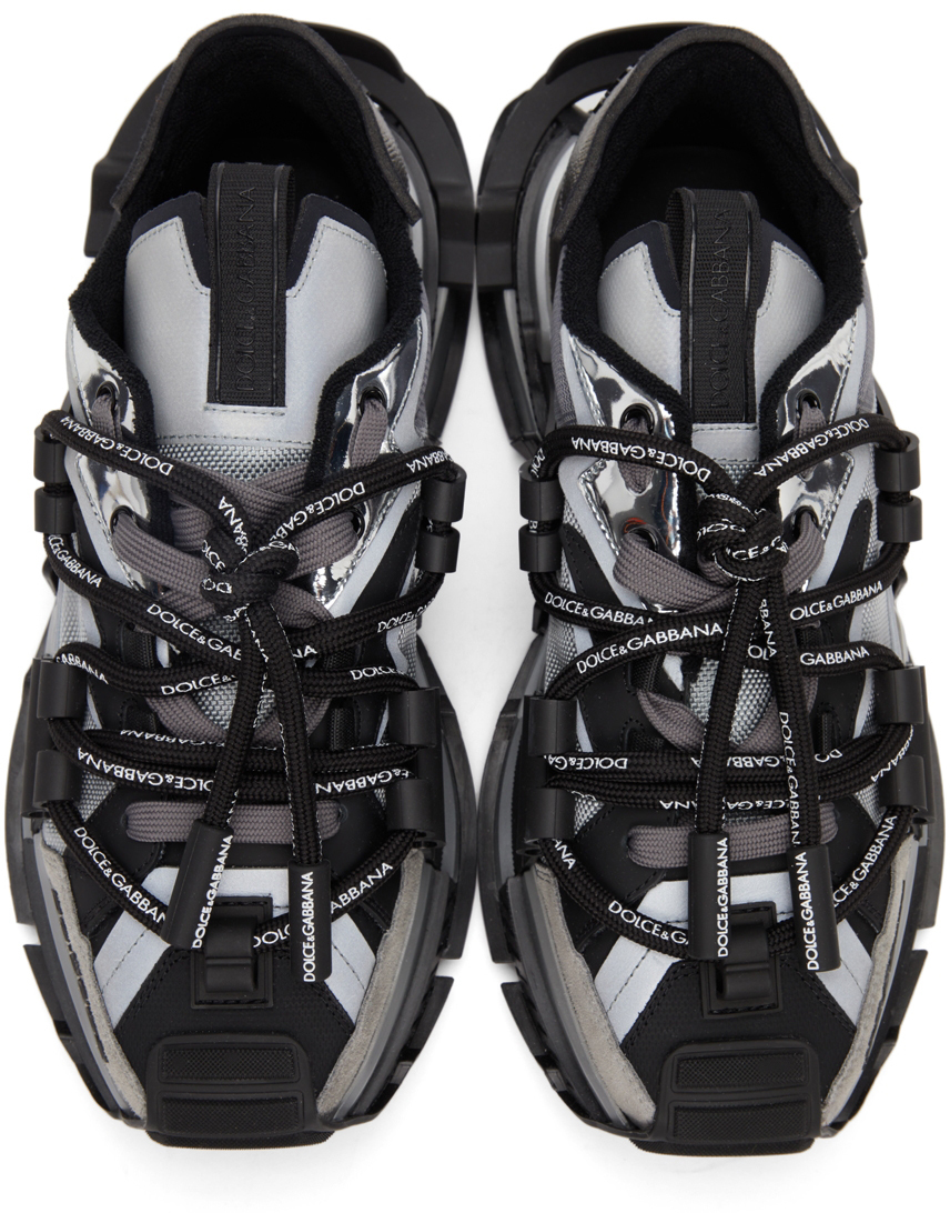 Dolce & Gabbana Black & Silver Mixed-Materials Space Sneakers Dolce &  Gabbana