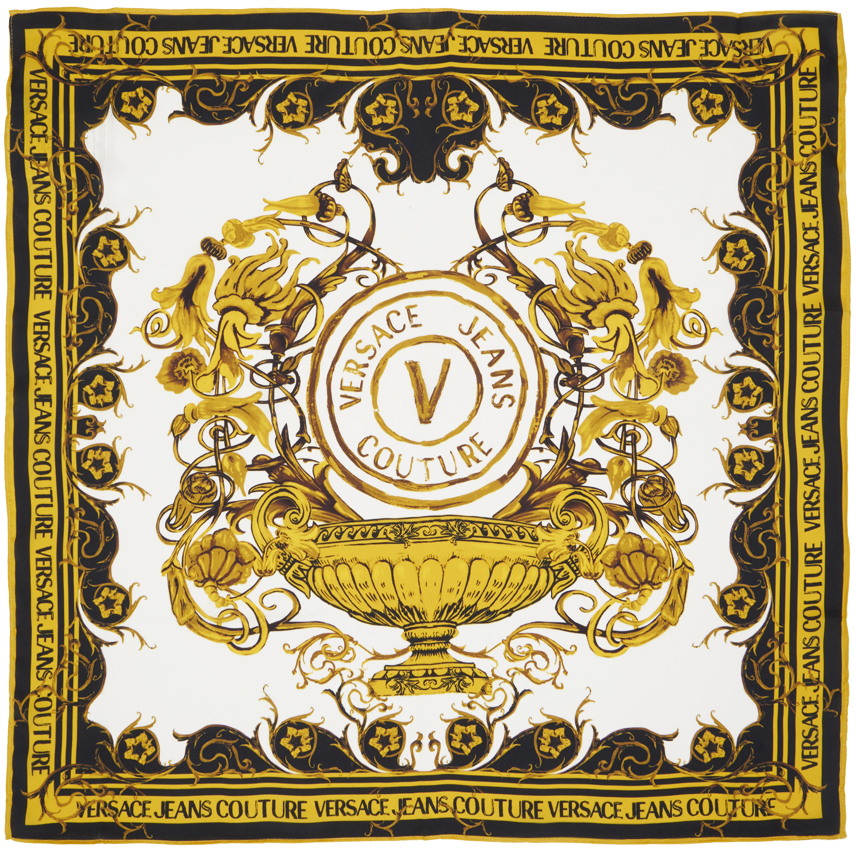 Versace Jeans Couture White & Gold Garden V-Emblem Scarf Versace