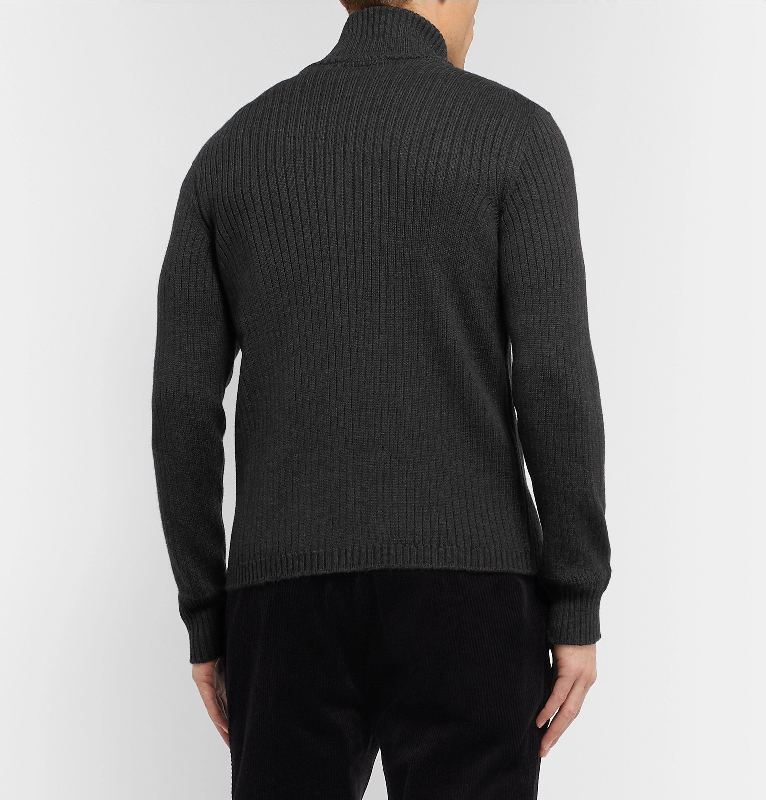 Officine Generale - Ribbed Merino Wool Zip-Up Sweater - Gray Officine ...