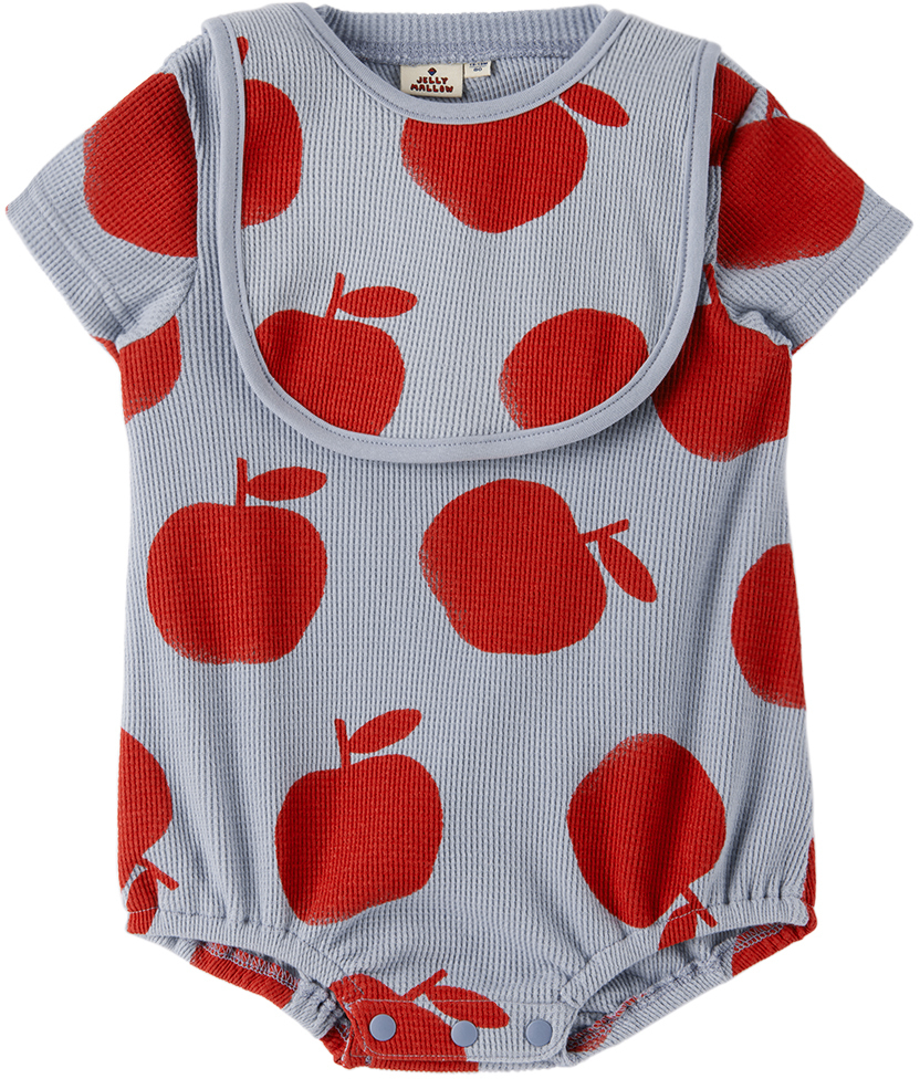 Jellymallow Baby Blue & Red Pomme Bodysuit & Bib Set Jellymallow