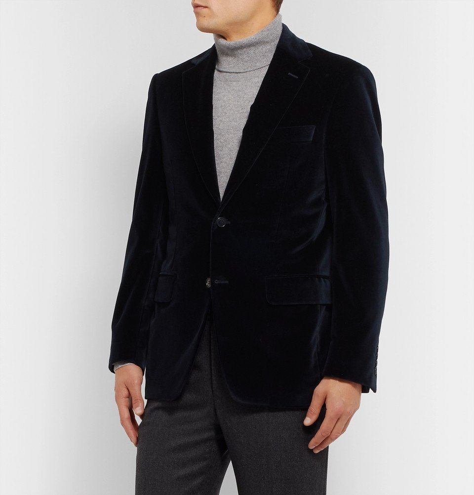 Canali - Navy Slim-Fit Cotton-Velvet Blazer - Navy Canali