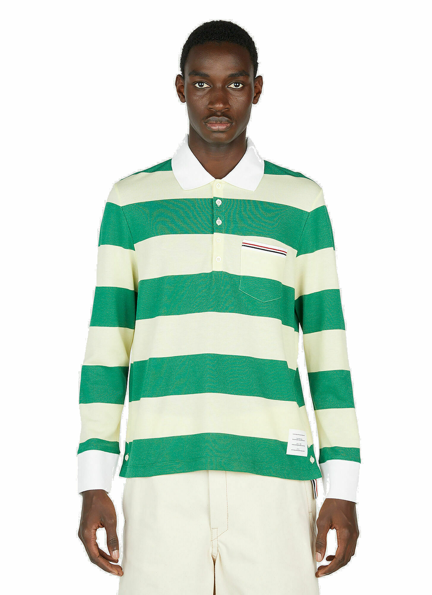Thom Browne - Striped Polo Shirt in Green Thom Browne