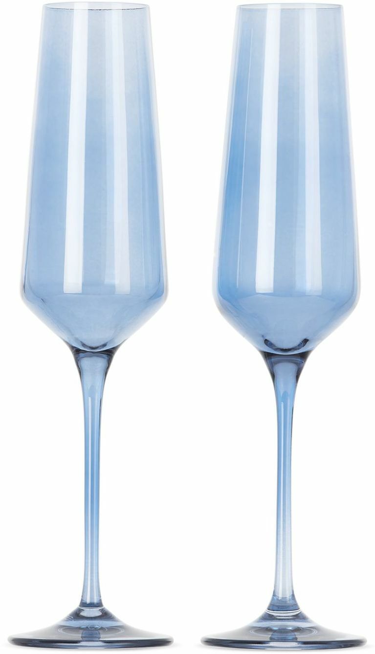 Estelle Colored Glass Blue Champagne Flute Glasses Set, 10 oz
