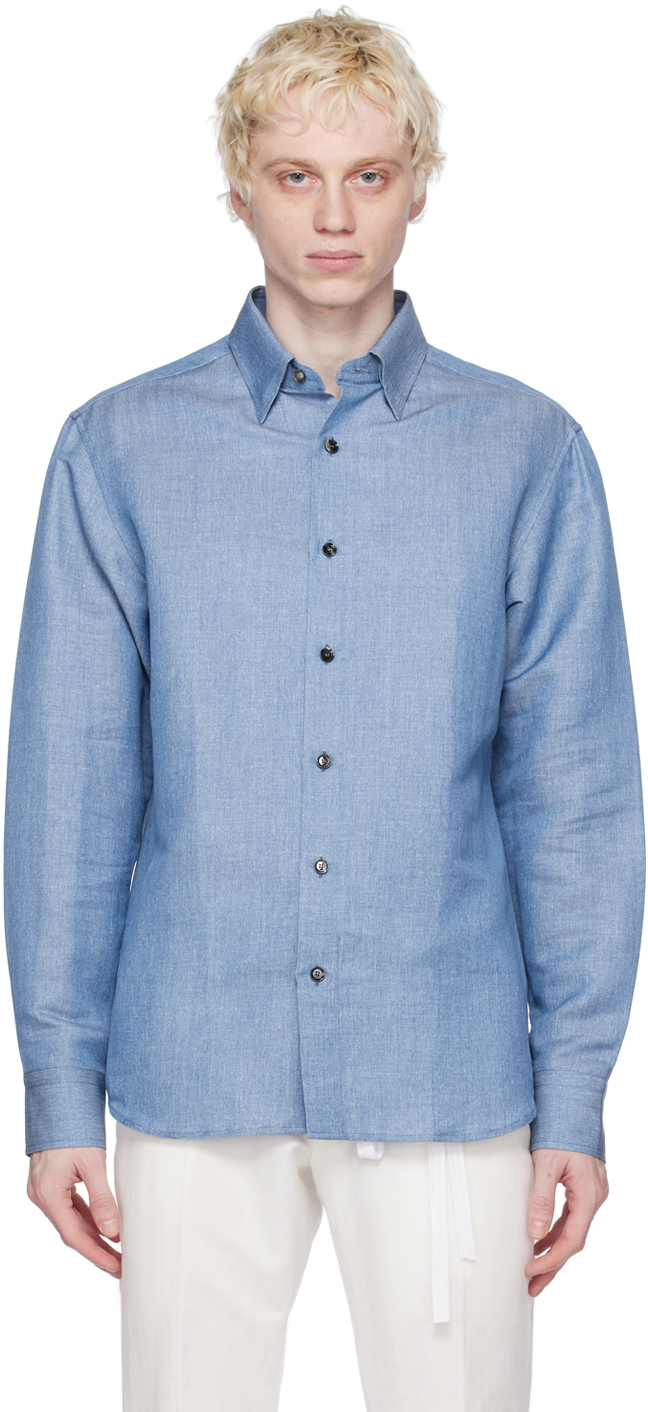 Brioni Blue Spread Collar Shirt Brioni