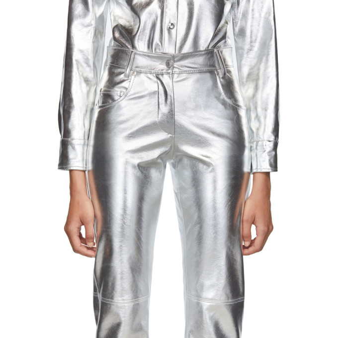MSGM Silver Faux-Leather Trousers MSGM