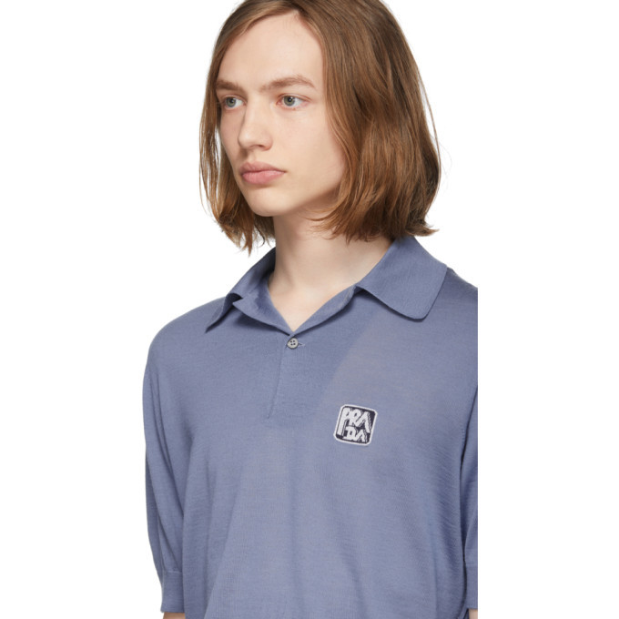 Prada Blue Knit Logo Polo Prada