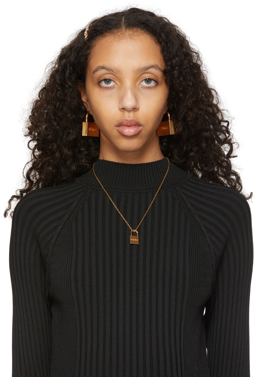 Versace Gold Padlock Drop Earrings Versace