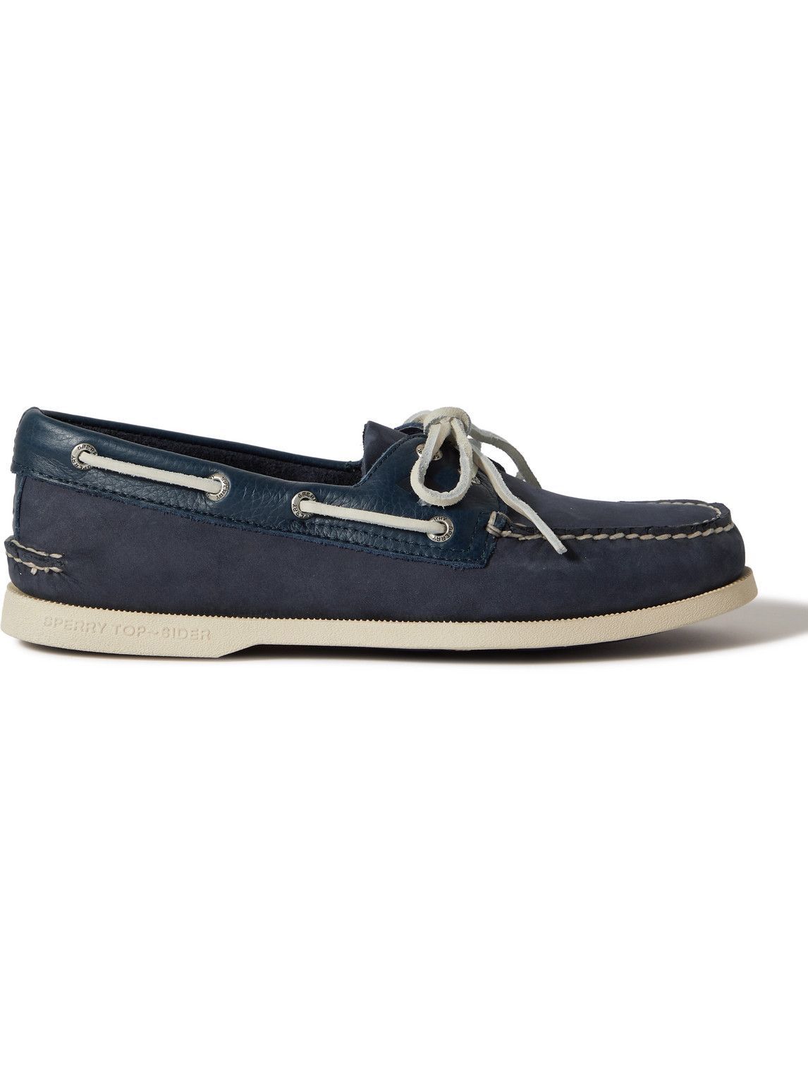 Sperry - Authentic Original Leather-Trimmed Nubuck Boat Shoes - Blue ...