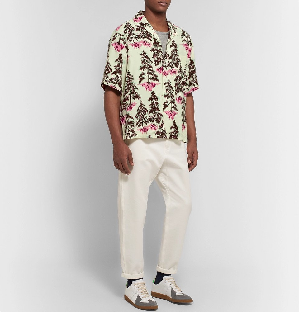 Simon Camp-Collar Printed Voile Shirt 