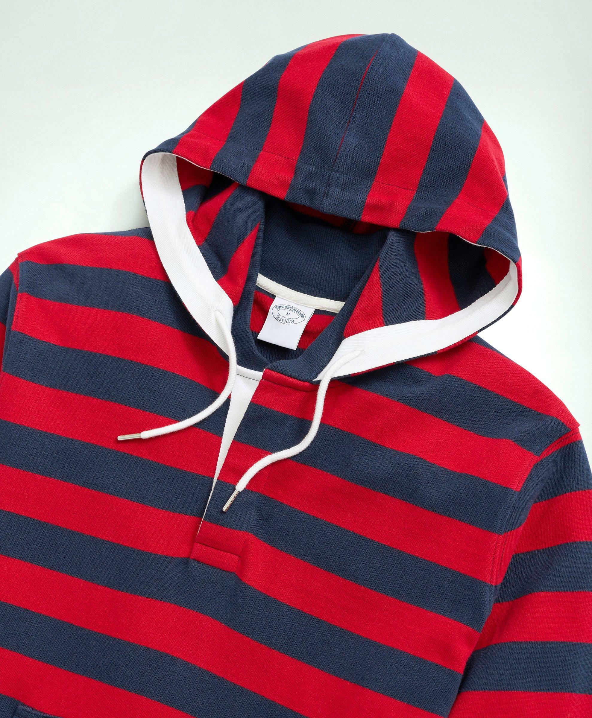 Brooks Brothers Men's Cotton Hoodie Rugby | Navy/Red
