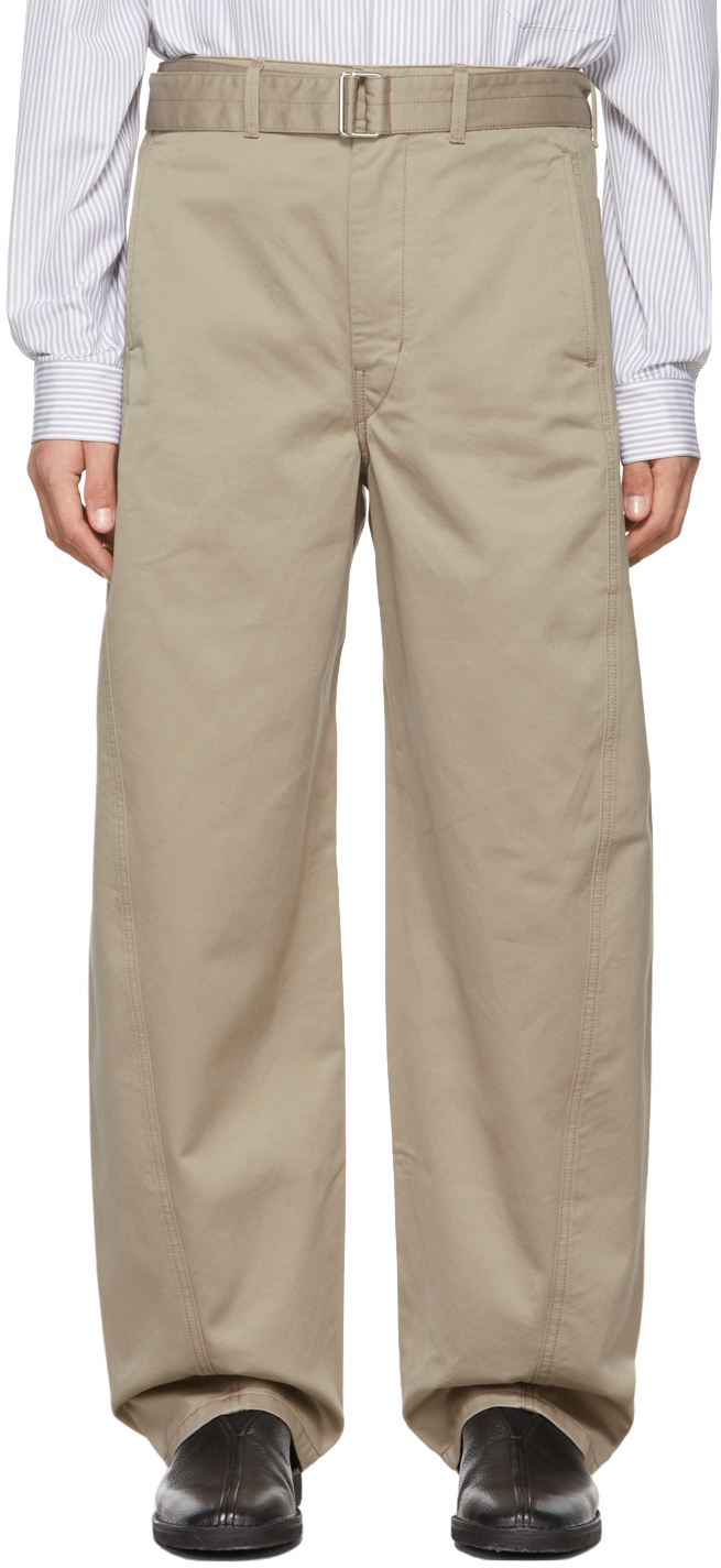 Lemaire Taupe Belted Twisted Trousers Lemaire