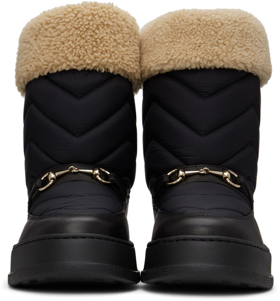 Gucci Black & Beige Chevron Horsebit Boots Gucci