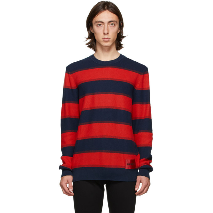 Hugo Navy and Red Striped Sanor Sweater 