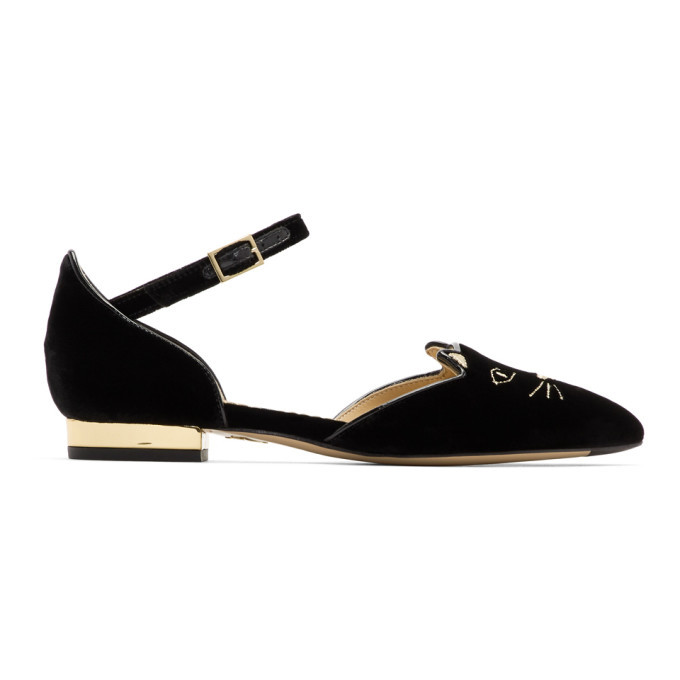 Charlotte Olympia Black Velvet MidCentury Kitty DOrsay Flats Charlotte