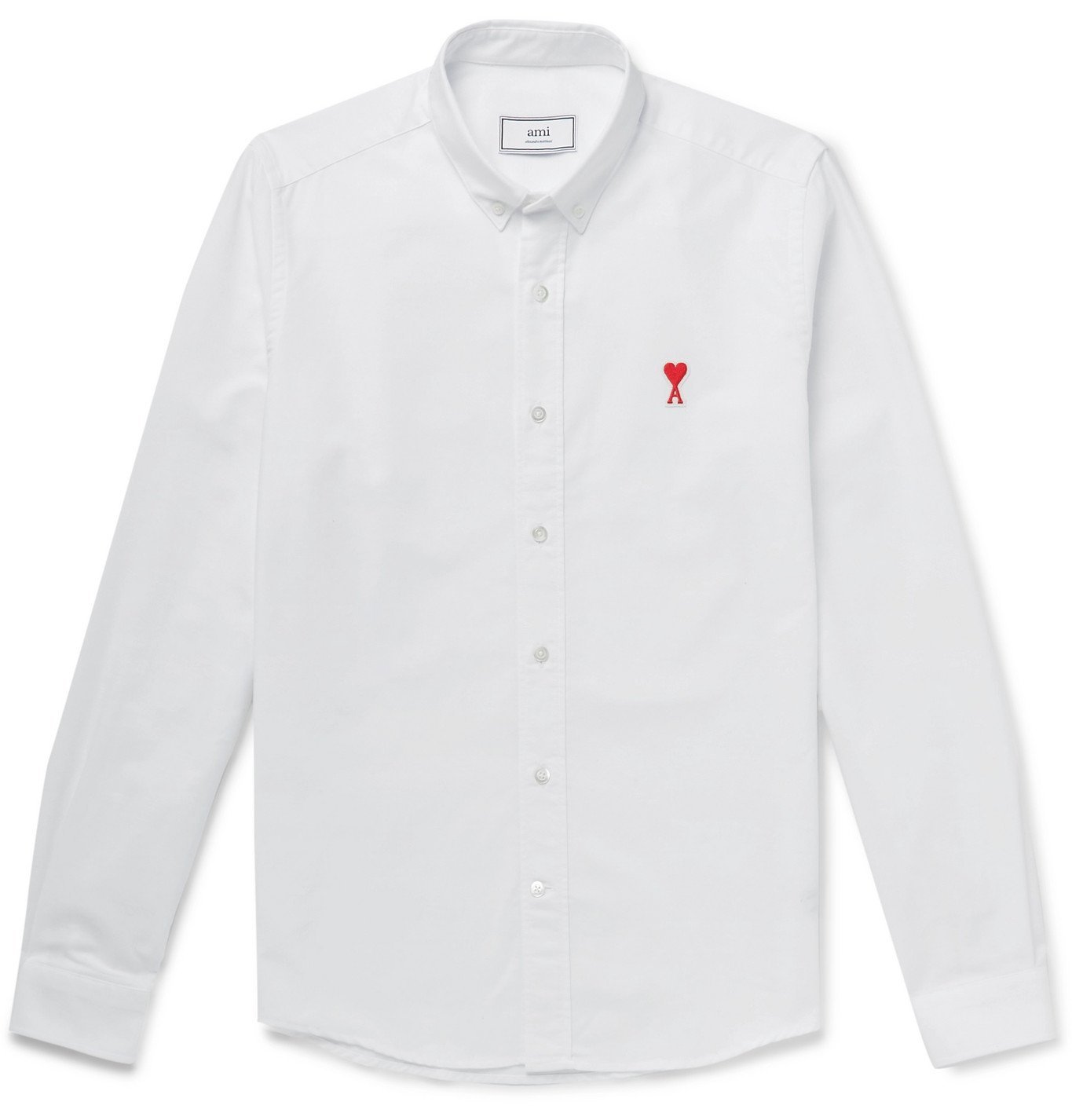 AMI - Button-Down Collar Logo-Appliquéd Cotton Oxford Shirt - White AMI