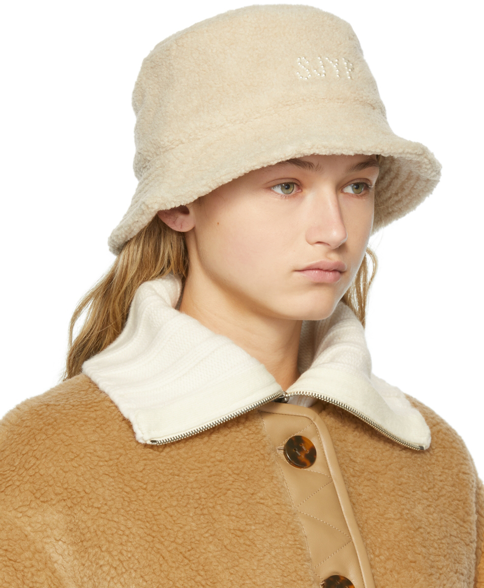 SJYP Off-White Sherpa Fleece Bucket Hat SJYP