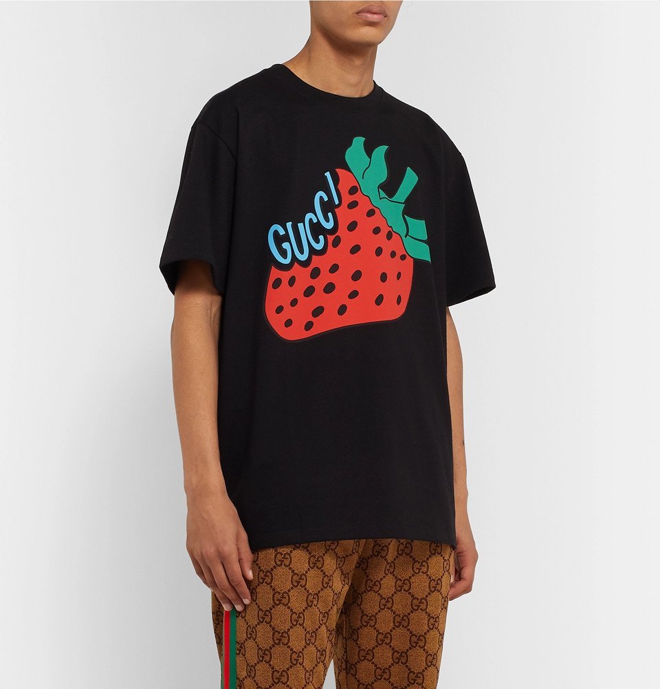 Gucci Oversized Printed Cotton Jersey T Shirt Black Gucci