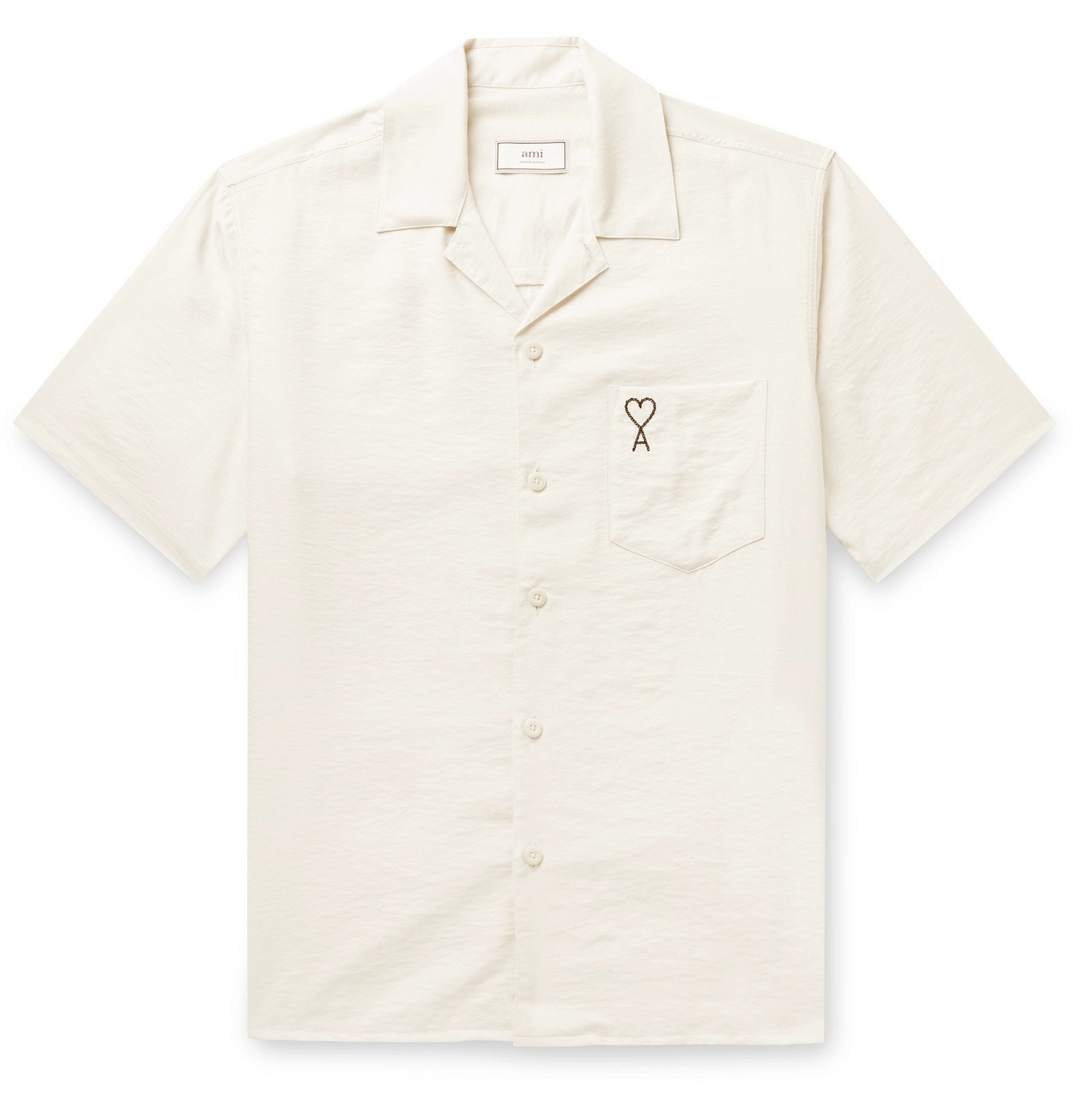 AMI - Camp-Collar Logo-Embroidered Woven Shirt - White AMI