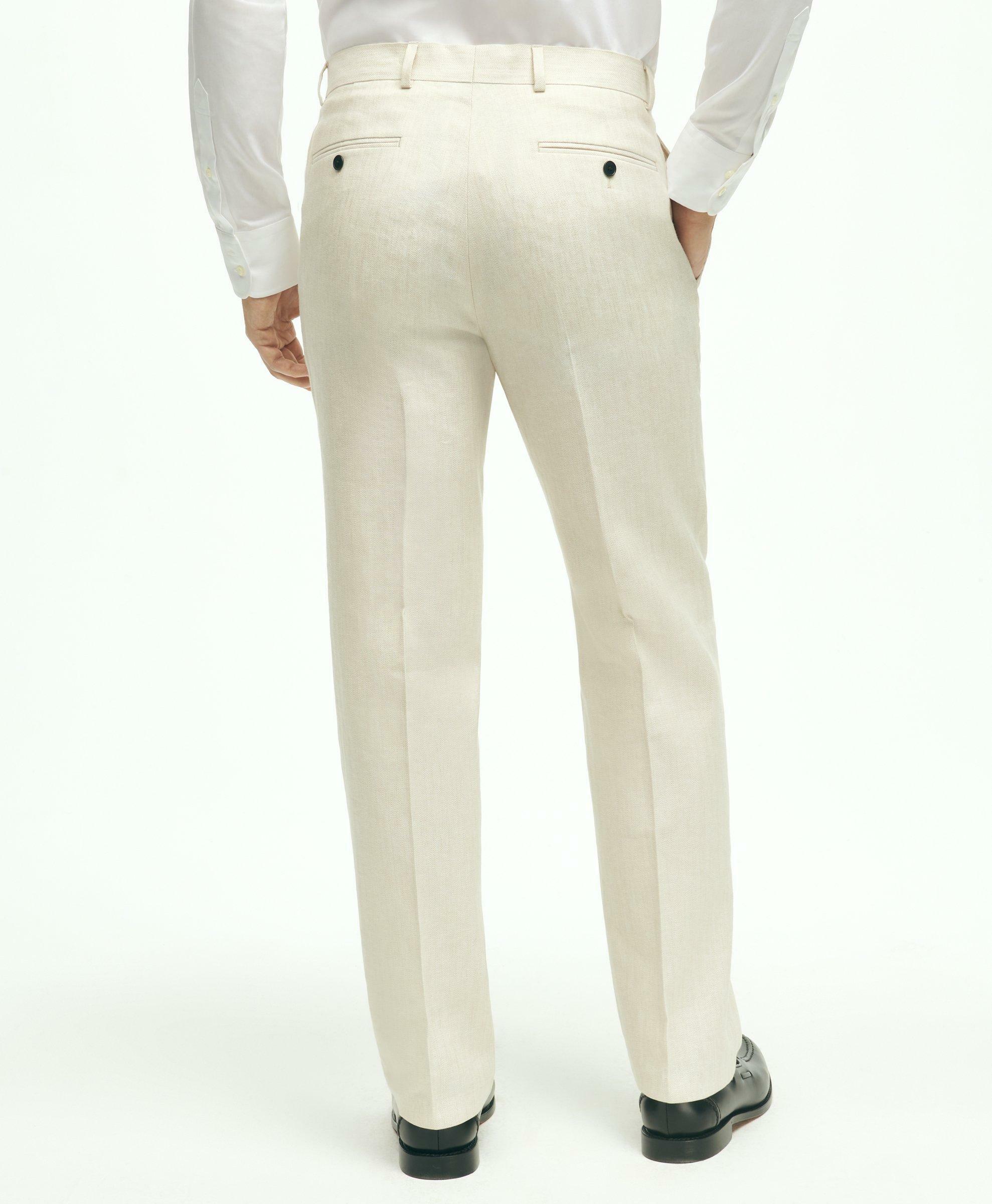 Brooks Brothers Men's Regent Fit Linen Cotton Herringbone Suit Pants | Beige