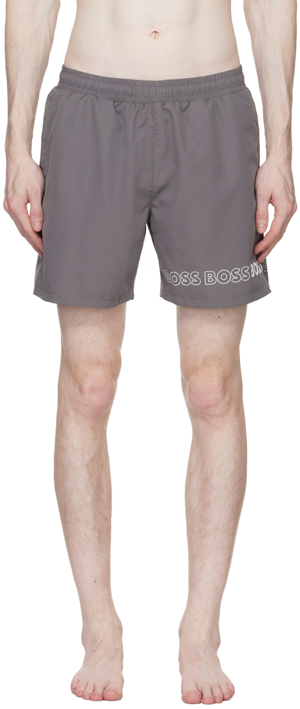 BOSS Gray Repeat Swim Shorts BOSS