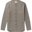OLIVER SPENCER - Rutherford Grandad-Collar Mélange Cotton Shirt - Neutrals