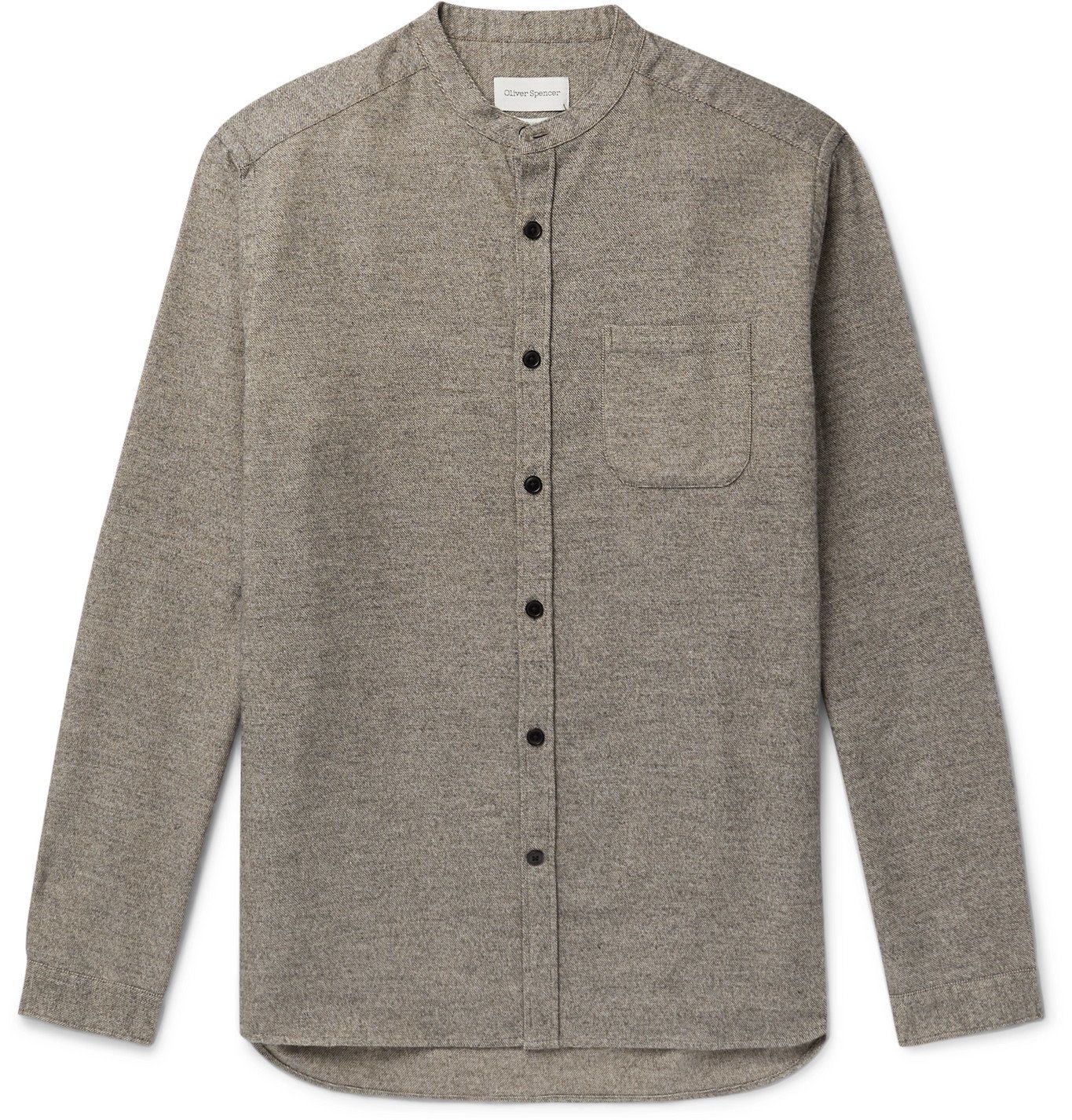 OLIVER SPENCER - Rutherford Grandad-Collar Mélange Cotton Shirt - Neutrals