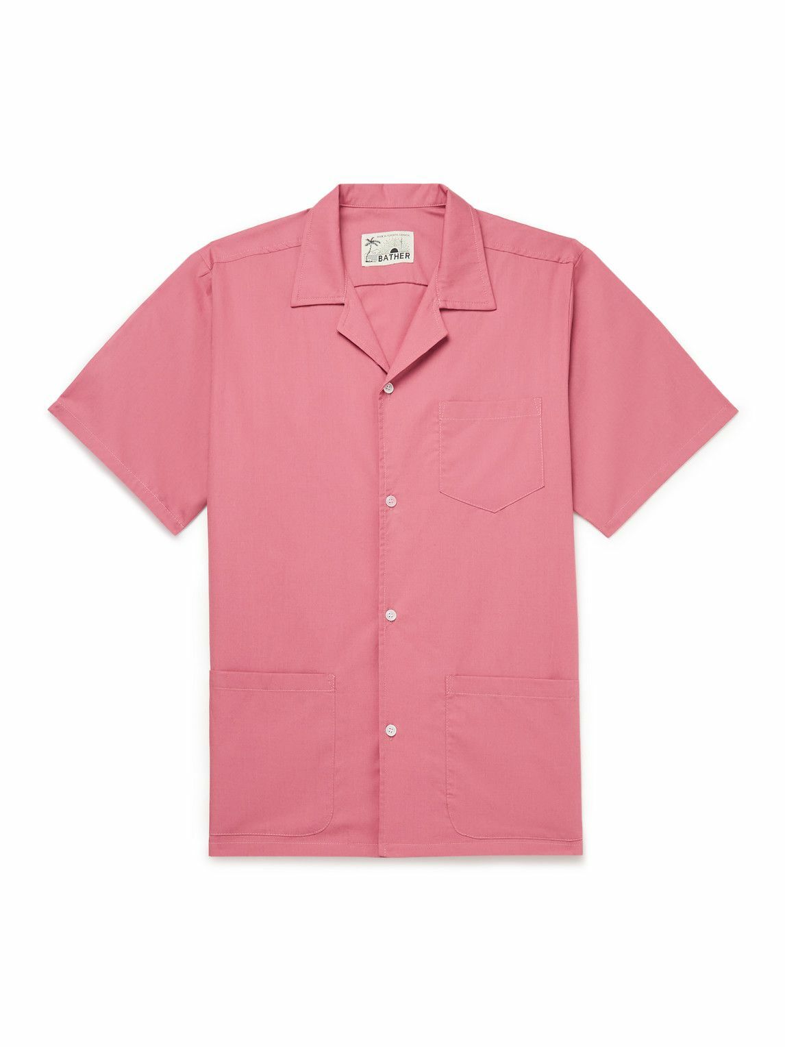 Bather Traveler CampCollar CottonBlend Poplin Shirt Pink Bather
