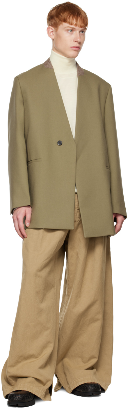 Khaki Shawl Collar Jacket with Pockets main image 0