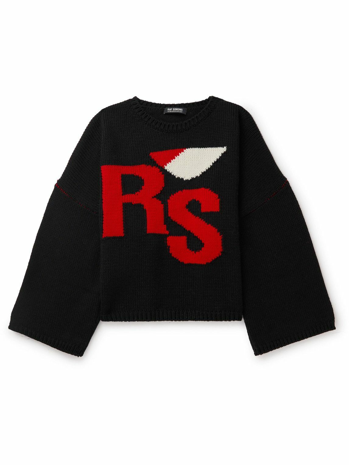 RAF SIMONS Cropped Logo-Jacquard Merino Wool Sweater - www.gsspr.com