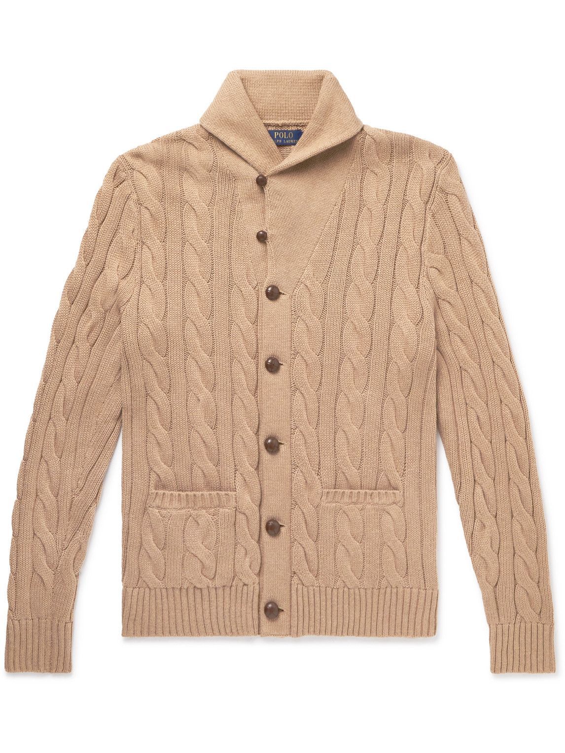 Photo: Polo Ralph Lauren - Shawl-Collar Cable-Knit Cotton and Cashmere-Blend Cardigan - Brown